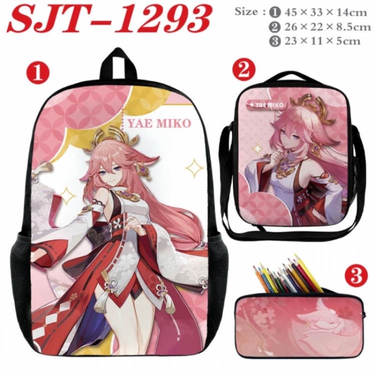 Genshin Impact Anime nylon canvas backpack pencil case crossbody bag three piece set 45x33x14cm