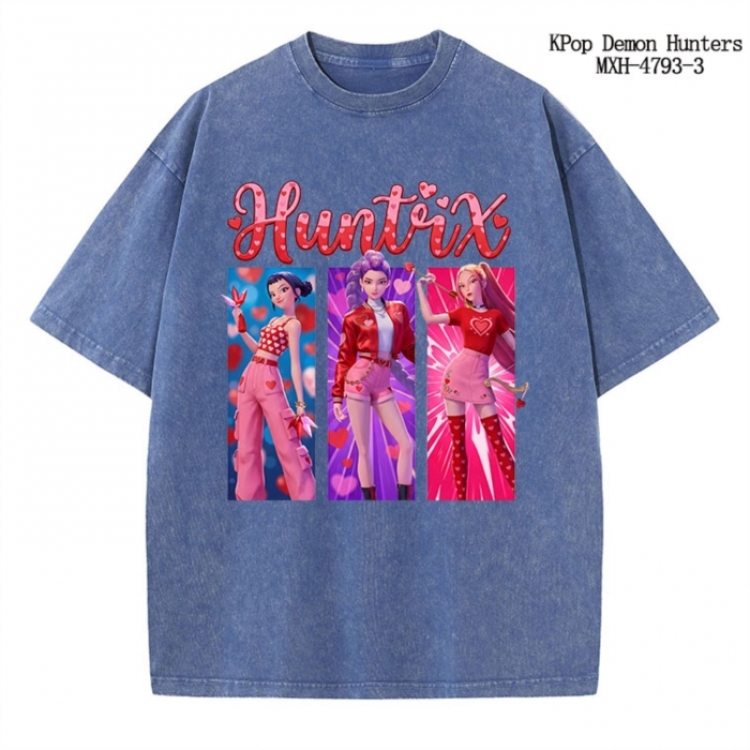 K-Pop Demon Hunters Anime peripheral pure cotton washed and worn T-shirt from S to 4XL