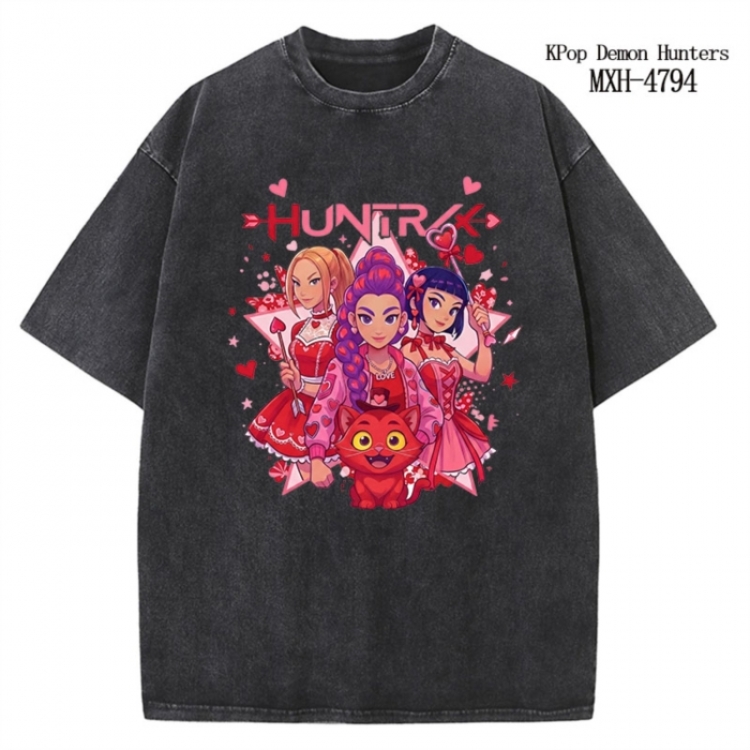 K-Pop Demon Hunters Anime peripheral pure cotton washed and worn T-shirt from S to 4XL