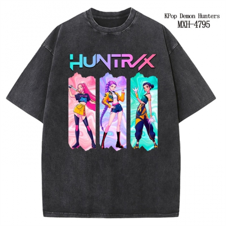 K-Pop Demon Hunters Anime peripheral pure cotton washed and worn T-shirt from S to 4XL