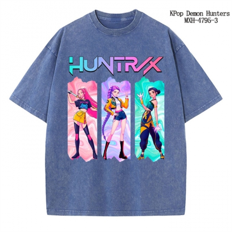 K-Pop Demon Hunters Anime peripheral pure cotton washed and worn T-shirt from S to 4XL