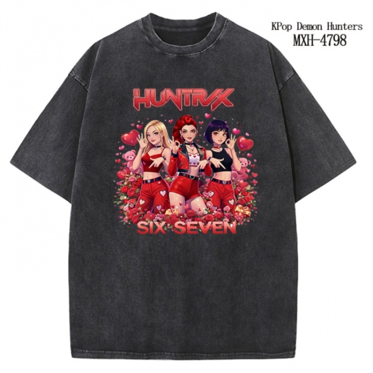 K-Pop Demon Hunters Anime peripheral pure cotton washed and worn T-shirt from S to 4XL