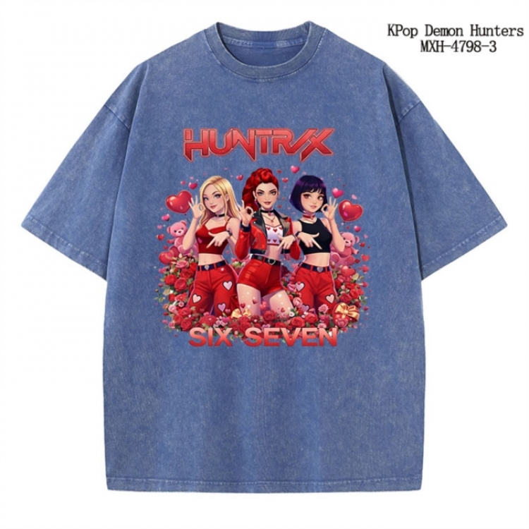 K-Pop Demon Hunters Anime peripheral pure cotton washed and worn T-shirt from S to 4XL