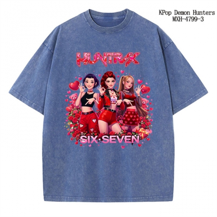 K-Pop Demon Hunters Anime peripheral pure cotton washed and worn T-shirt from S to 4XL