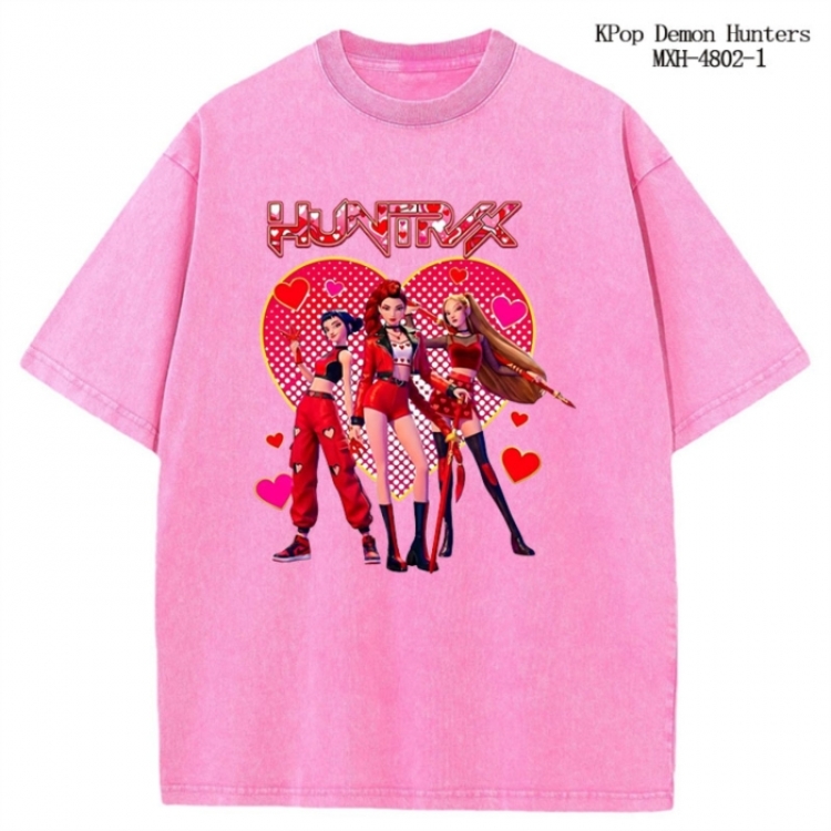 K-Pop Demon Hunters Anime peripheral pure cotton washed and worn T-shirt from S to 4XL
