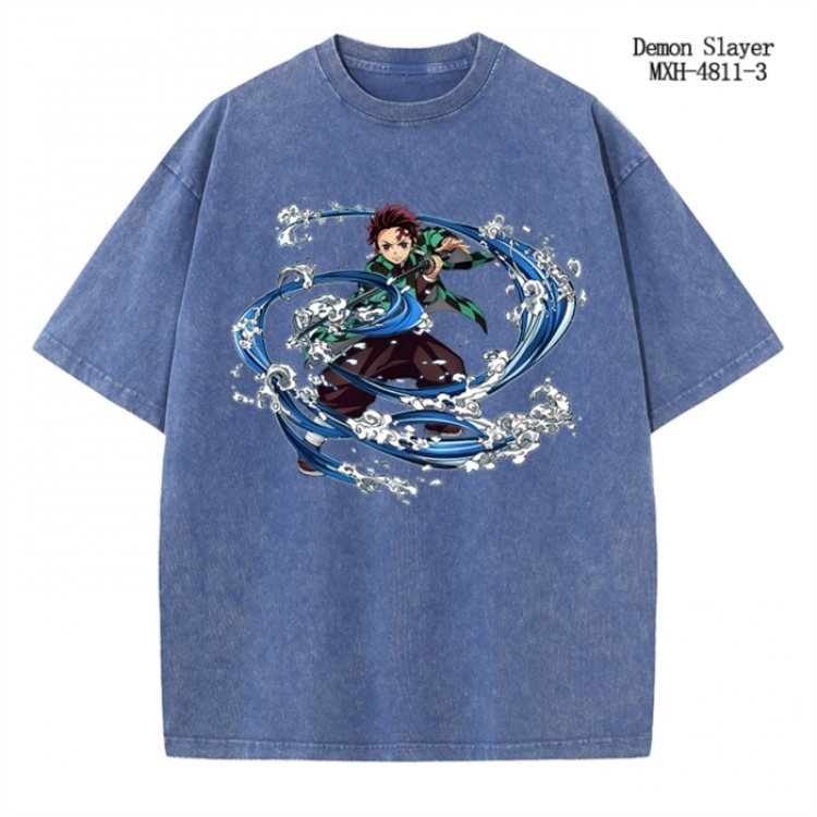 Demon Slayer Kimets Anime peripheral pure cotton washed and worn T-shirt from S to 4XL