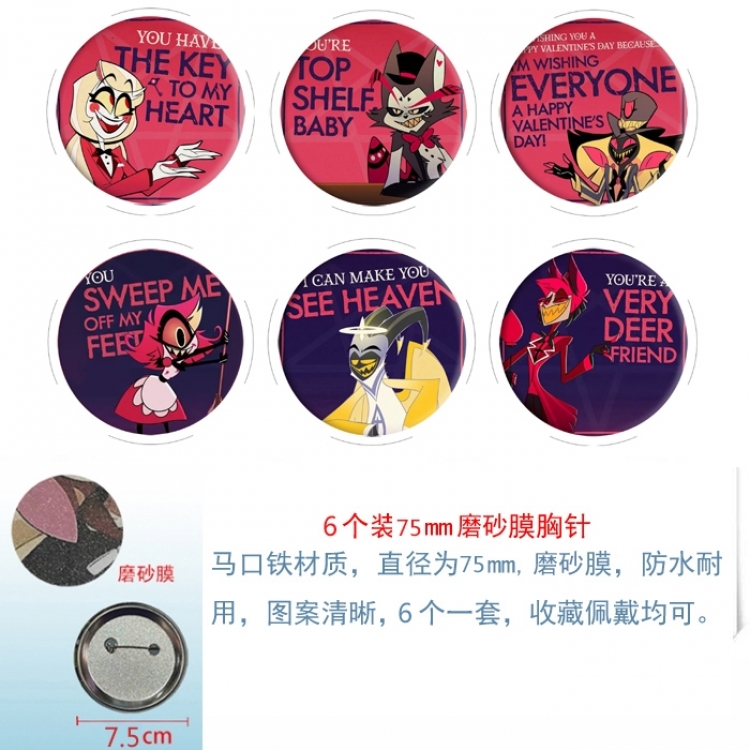 Hazbin Hotel Anime Matte film brooch badge 75MM a set of 6
