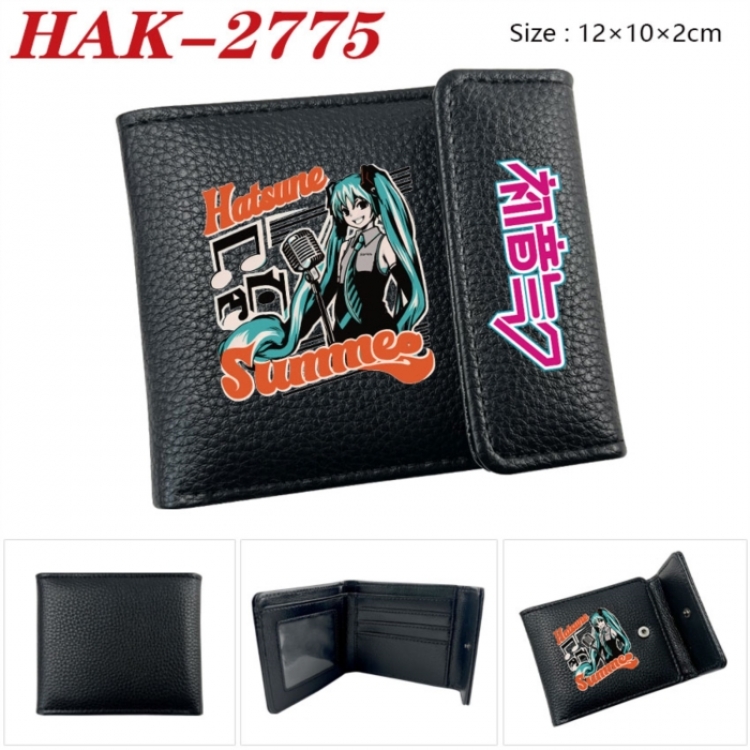 Hatsune Miku Anime Litchi Pattern Hidden Buckle Half Fold Printed Wallet 12X10X2CM