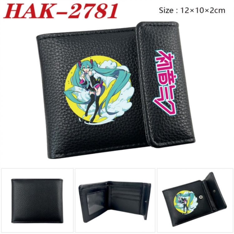 Hatsune Miku Anime Litchi Pattern Hidden Buckle Half Fold Printed Wallet 12X10X2CM