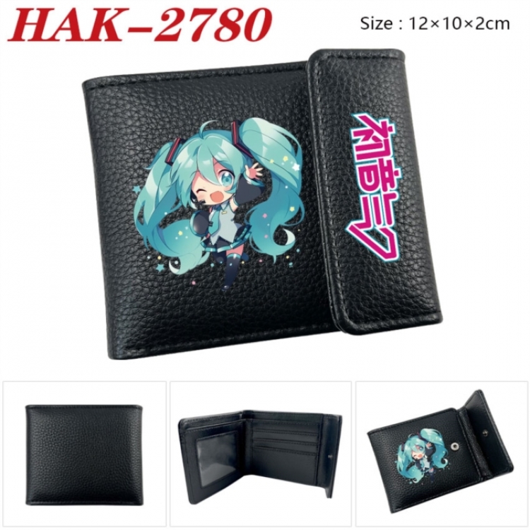 Hatsune Miku Anime Litchi Pattern Hidden Buckle Half Fold Printed Wallet 12X10X2CM