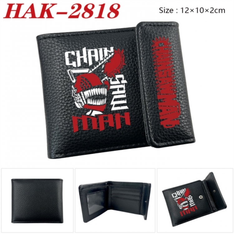 Chainsaw Man Anime Litchi Pattern Hidden Buckle Half Fold Printed Wallet 12X10X2CM