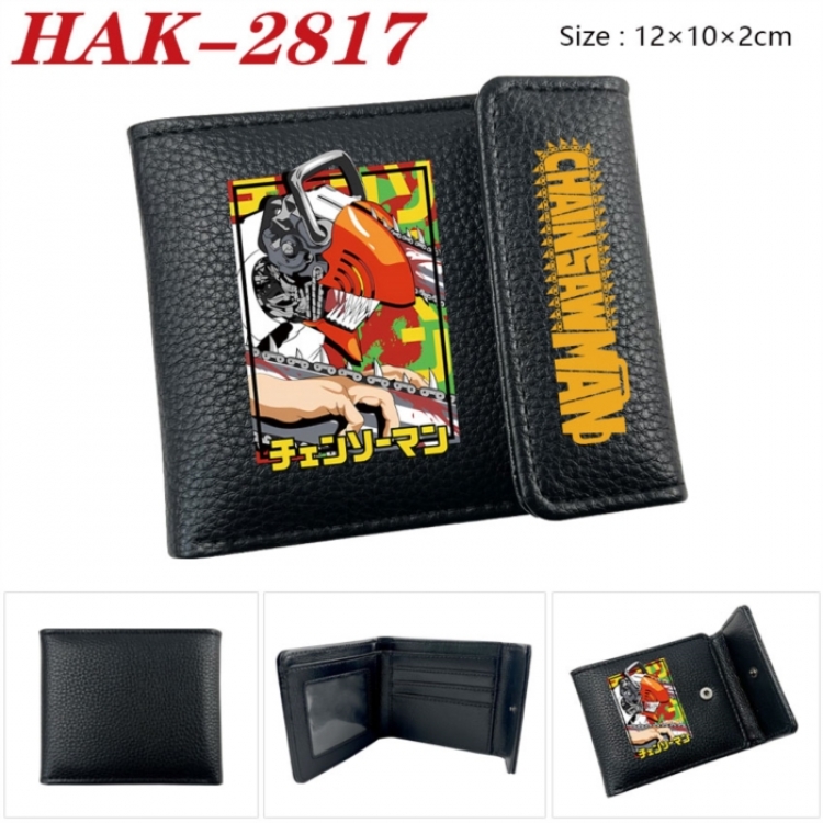 Chainsaw Man Anime Litchi Pattern Hidden Buckle Half Fold Printed Wallet 12X10X2CM