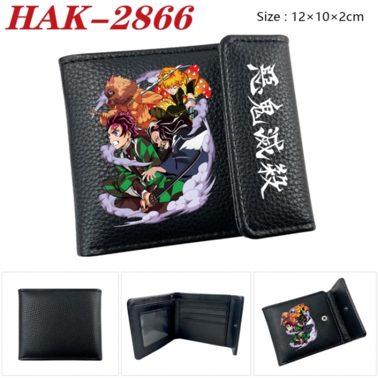 Demon Slayer Kimets Anime Litchi Pattern Hidden Buckle Half Fold Printed Wallet 12X10X2CM