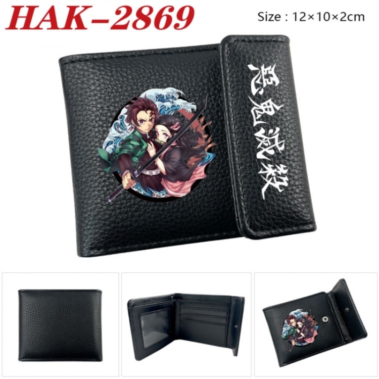 Demon Slayer Kimets Anime Litchi Pattern Hidden Buckle Half Fold Printed Wallet 12X10X2CM