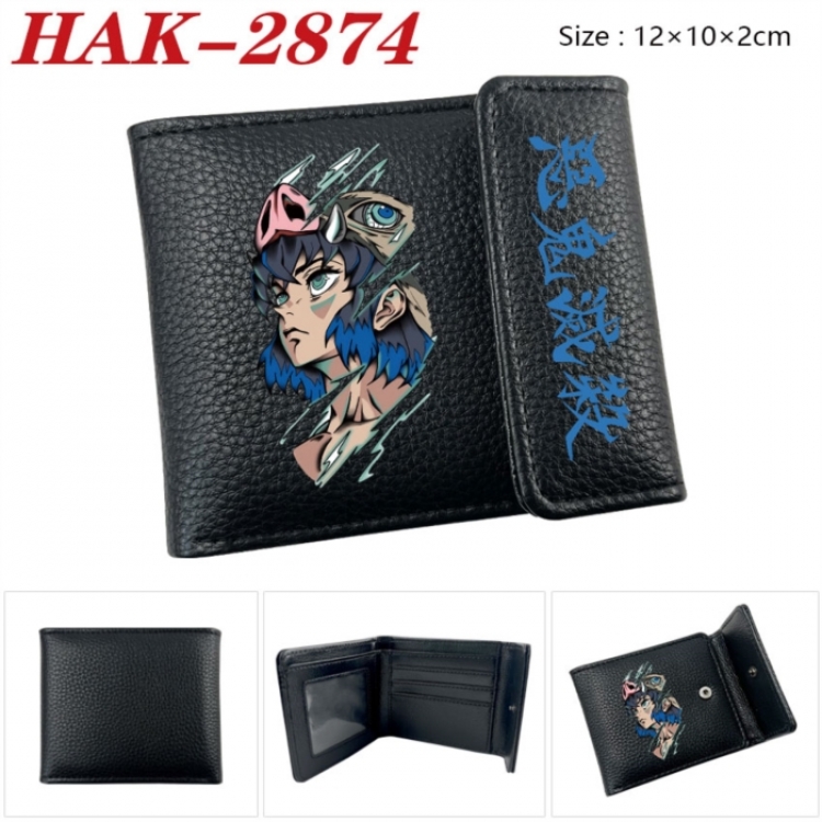 Demon Slayer Kimets Anime Litchi Pattern Hidden Buckle Half Fold Printed Wallet 12X10X2CM