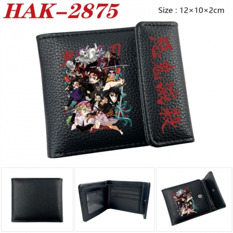 Demon Slayer Kimets Anime Litchi Pattern Hidden Buckle Half Fold Printed Wallet 12X10X2CM