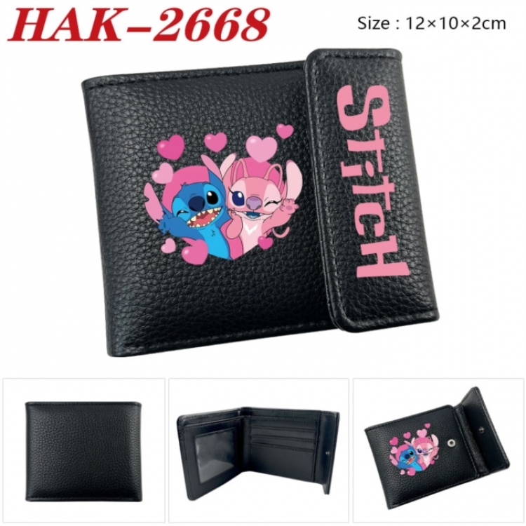 Lilo & Stitch Anime Litchi Pattern Hidden Buckle Half Fold Printed Wallet 12X10X2CM