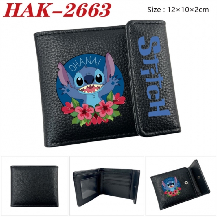 Lilo & Stitch Anime Litchi Pattern Hidden Buckle Half Fold Printed Wallet 12X10X2CM