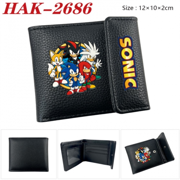 Sonic The Hedgehog  Anime Litchi Pattern Hidden Buckle Half Fold Printed Wallet 12X10X2CM