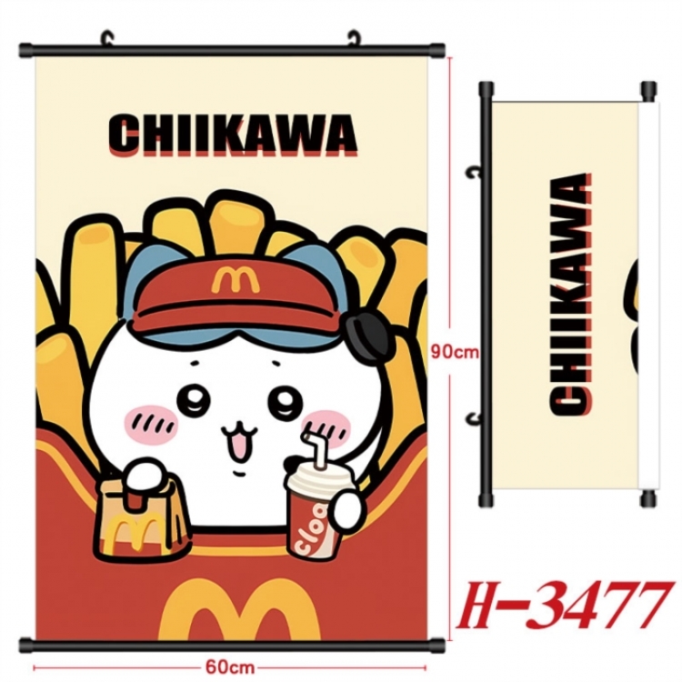 Chiikawa Anime Black Plastic Rod Canvas Painting Wall Scroll 60X90CM
