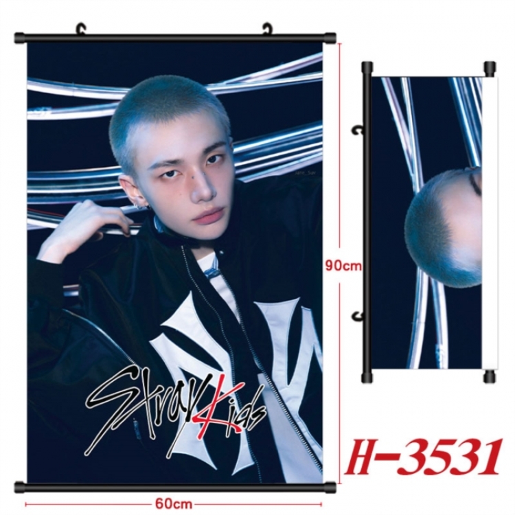 StrayKids Anime Black Plastic Rod Canvas Painting Wall Scroll 60X90CM