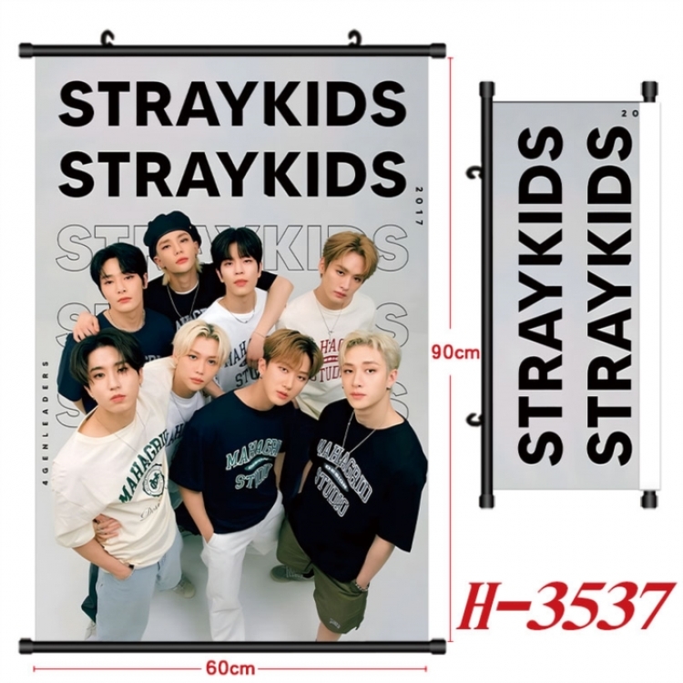 StrayKids Anime Black Plastic Rod Canvas Painting Wall Scroll 60X90CM