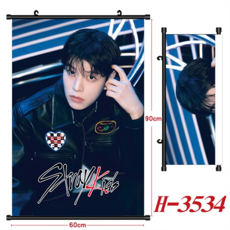 StrayKids Anime Black Plastic Rod Canvas Painting Wall Scroll 60X90CM