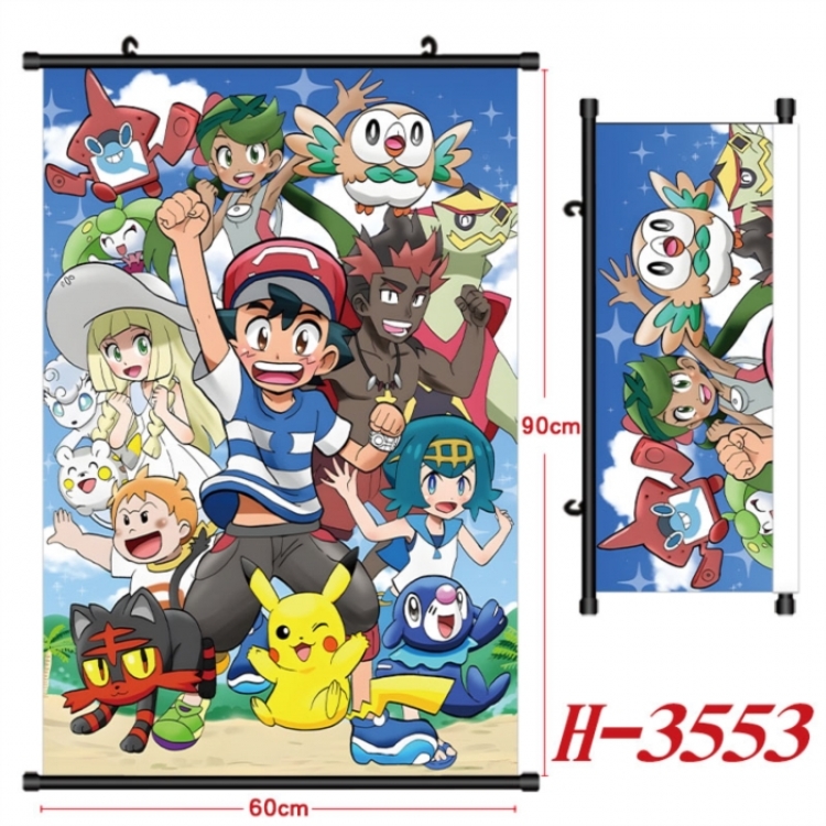 Pokemon Anime Black Plastic Rod Canvas Painting Wall Scroll 60X90CM