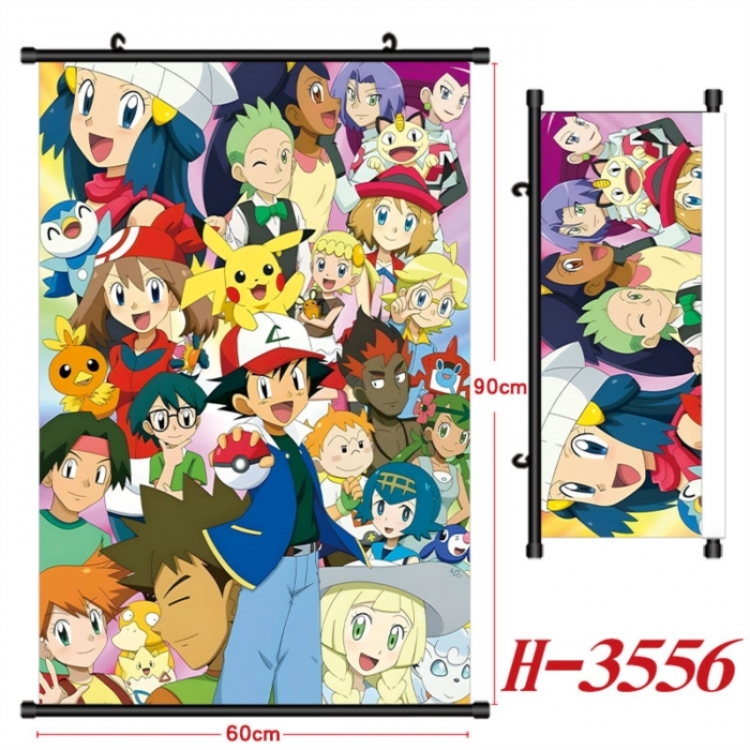 Pokemon Anime Black Plastic Rod Canvas Painting Wall Scroll 60X90CM