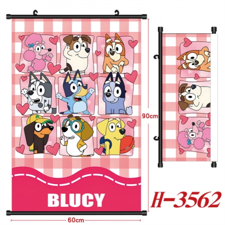 Bluey Anime Black Plastic Rod Canvas Painting Wall Scroll 60X90CM