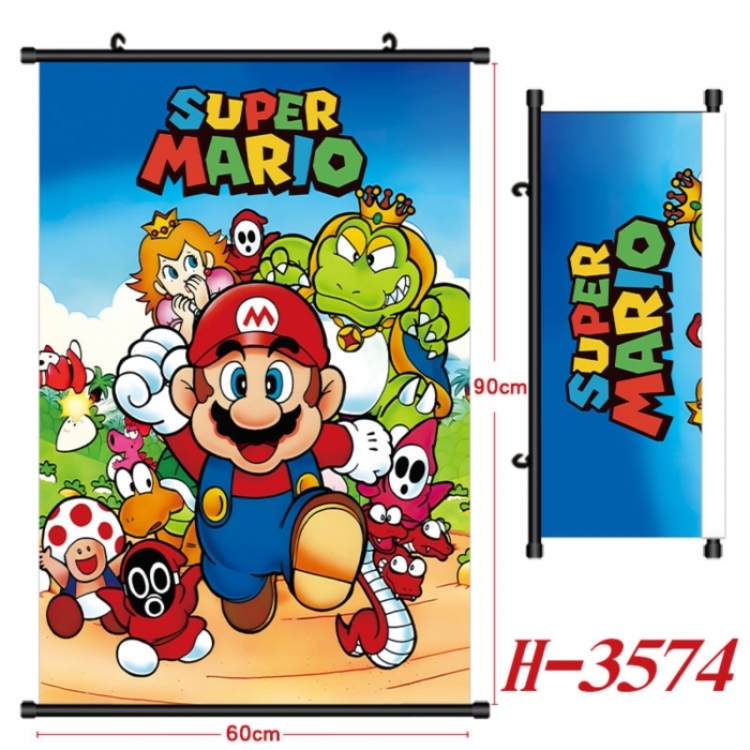 Super Mario Anime Black Plastic Rod Canvas Painting Wall Scroll 60X90CM