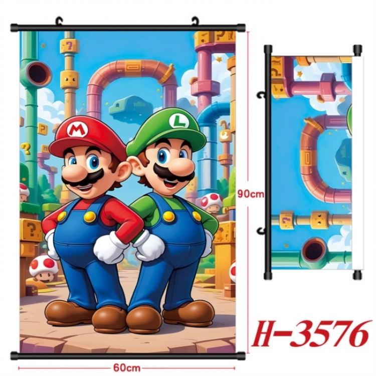 Super Mario Anime Black Plastic Rod Canvas Painting Wall Scroll 60X90CM
