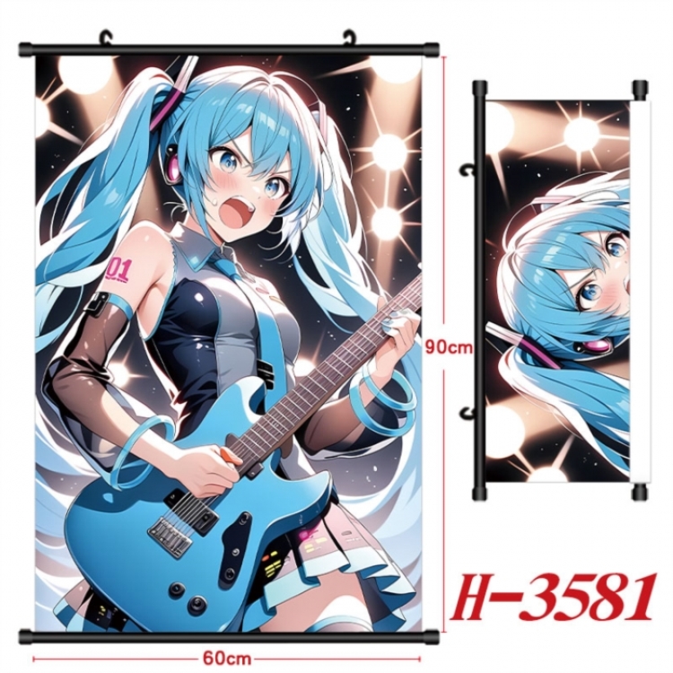 Hatsune Miku Anime Black Plastic Rod Canvas Painting Wall Scroll 60X90CM