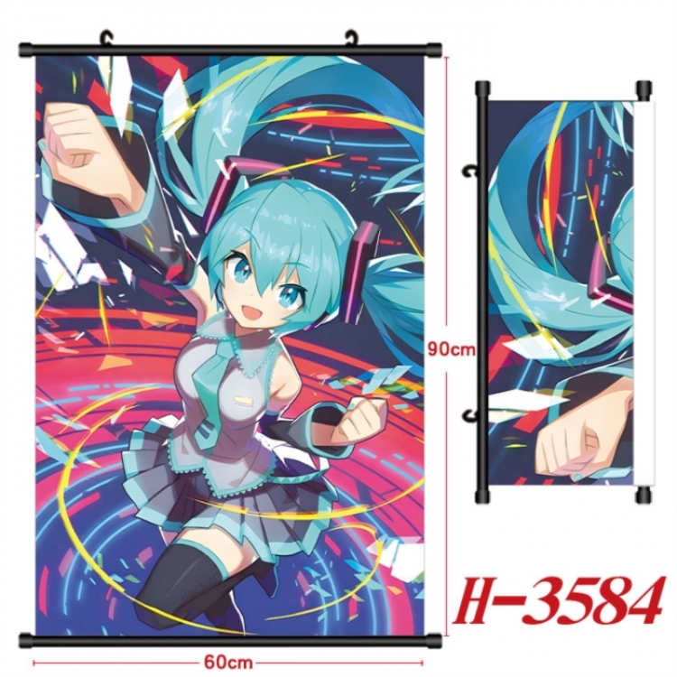 Hatsune Miku Anime Black Plastic Rod Canvas Painting Wall Scroll 60X90CM