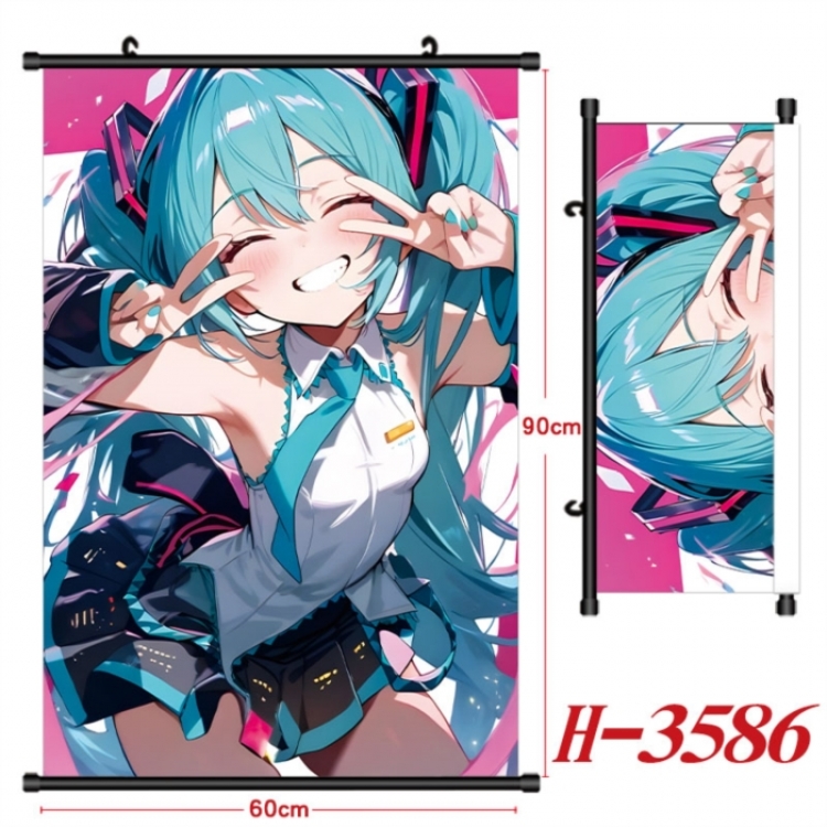 Hatsune Miku Anime Black Plastic Rod Canvas Painting Wall Scroll 60X90CM