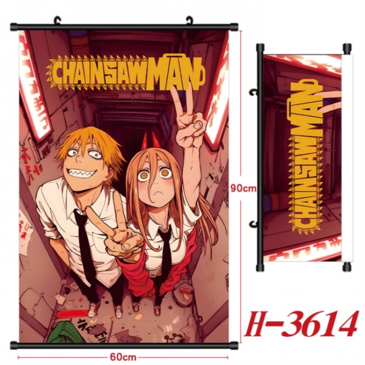 Chainsaw Man Anime Black Plastic Rod Canvas Painting Wall Scroll 60X90CM