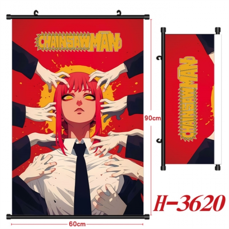 Chainsaw Man Anime Black Plastic Rod Canvas Painting Wall Scroll 60X90CM