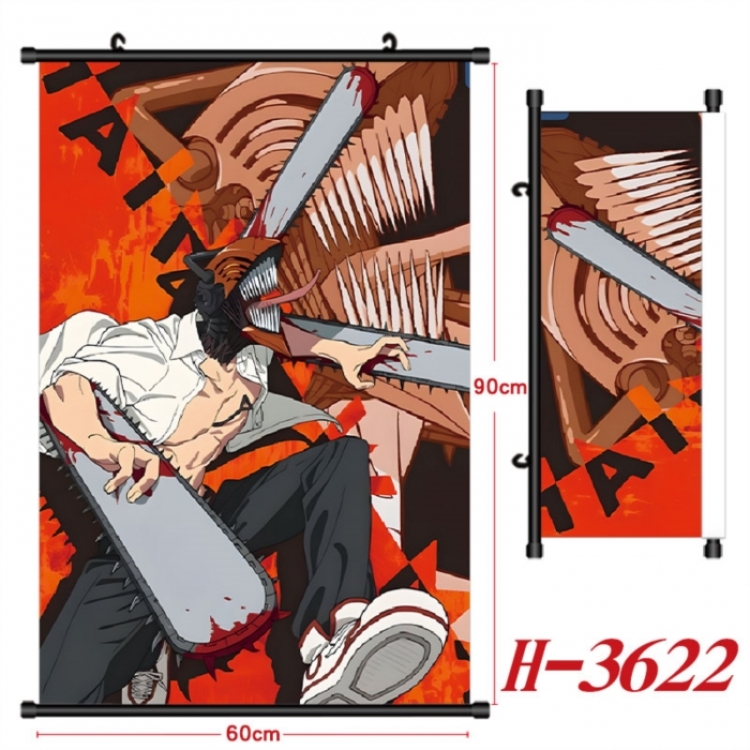 Chainsaw Man Anime Black Plastic Rod Canvas Painting Wall Scroll 60X90CM
