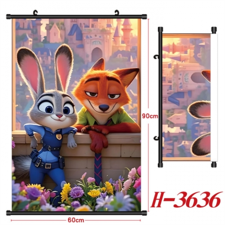 Zootopia Anime Black Plastic Rod Canvas Painting Wall Scroll 60X90CM