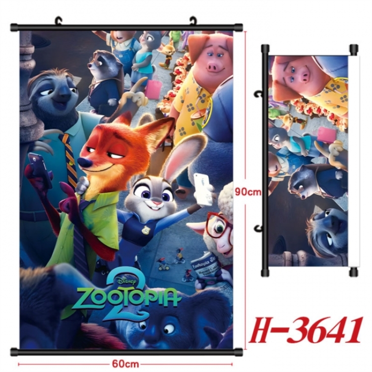 Zootopia Anime Black Plastic Rod Canvas Painting Wall Scroll 60X90CM