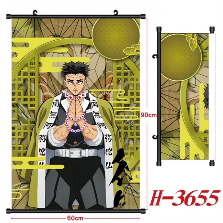 Demon Slayer Kimets Anime Black Plastic Rod Canvas Painting Wall Scroll 60X90CM