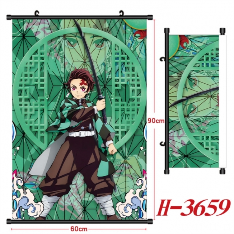 Demon Slayer Kimets Anime Black Plastic Rod Canvas Painting Wall Scroll 60X90CM