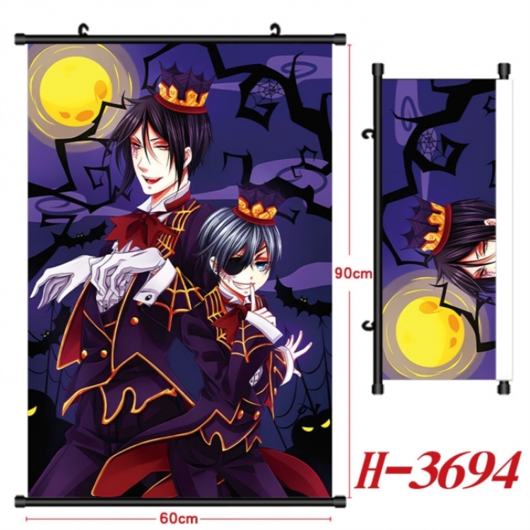 Kuroshitsuji Anime Black Plastic Rod Canvas Painting Wall Scroll 60X90CM