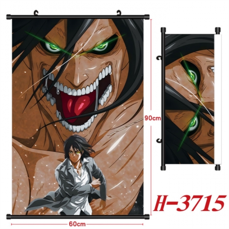 Shingeki no Kyojin Anime Black Plastic Rod Canvas Painting Wall Scroll 60X90CM
