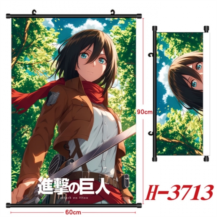 Shingeki no Kyojin Anime Black Plastic Rod Canvas Painting Wall Scroll 60X90CM