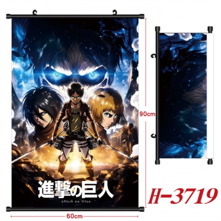 Shingeki no Kyojin Anime Black Plastic Rod Canvas Painting Wall Scroll 60X90CM