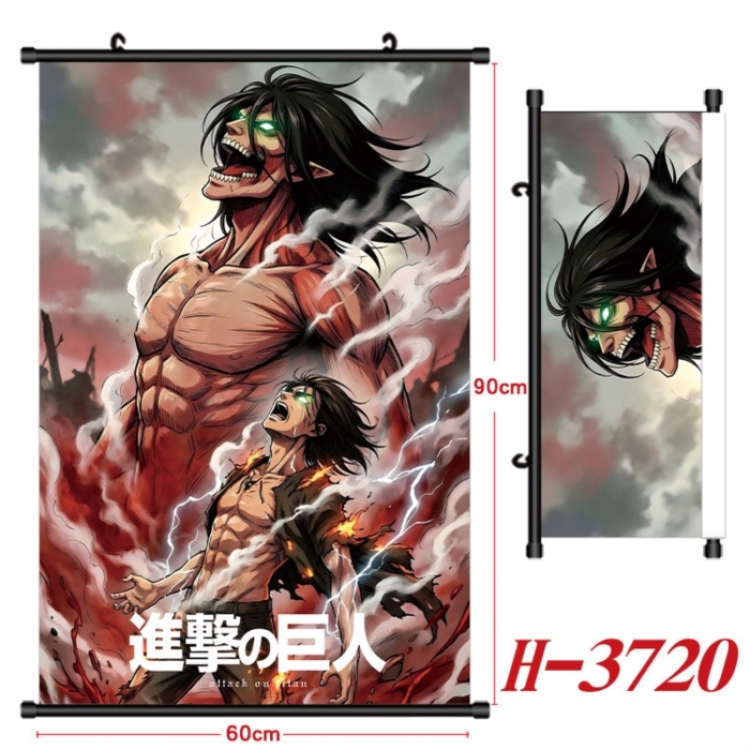 Shingeki no Kyojin Anime Black Plastic Rod Canvas Painting Wall Scroll 60X90CM