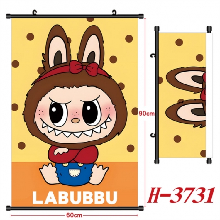 Labubu Anime Black Plastic Rod Canvas Painting Wall Scroll 60X90CM