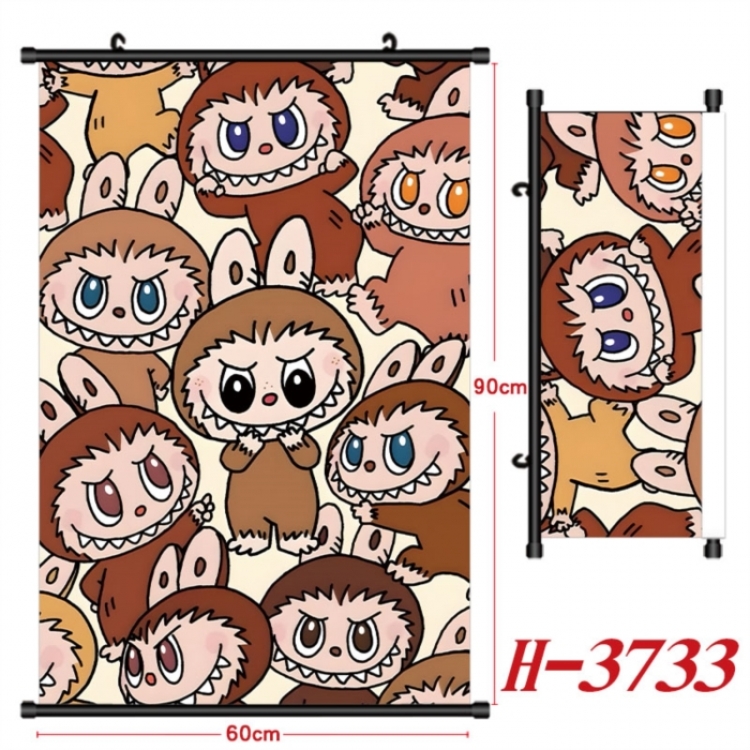 Labubu Anime Black Plastic Rod Canvas Painting Wall Scroll 60X90CM