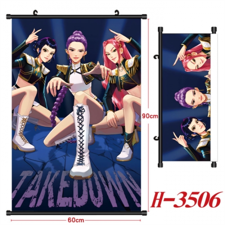 K-Pop Demon Hunters Anime Black Plastic Rod Canvas Painting Wall Scroll 60X90CM